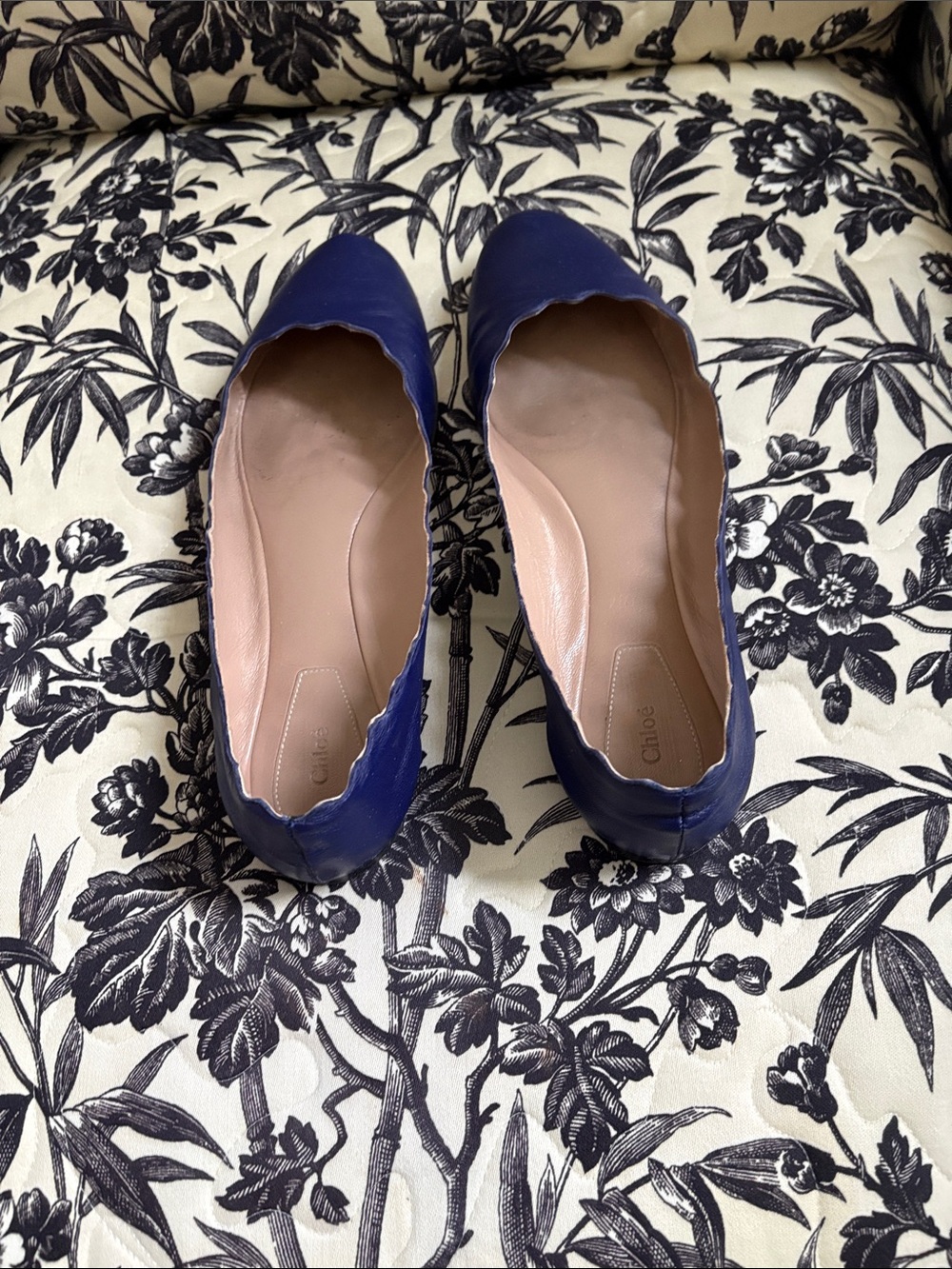 Chloe Navy Scalloped Edge Leather Ballet Flats